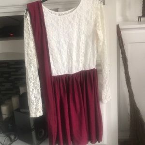 White lace and Maroon dress